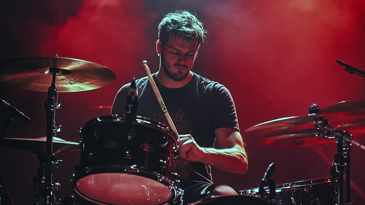Drummer performing live on stage