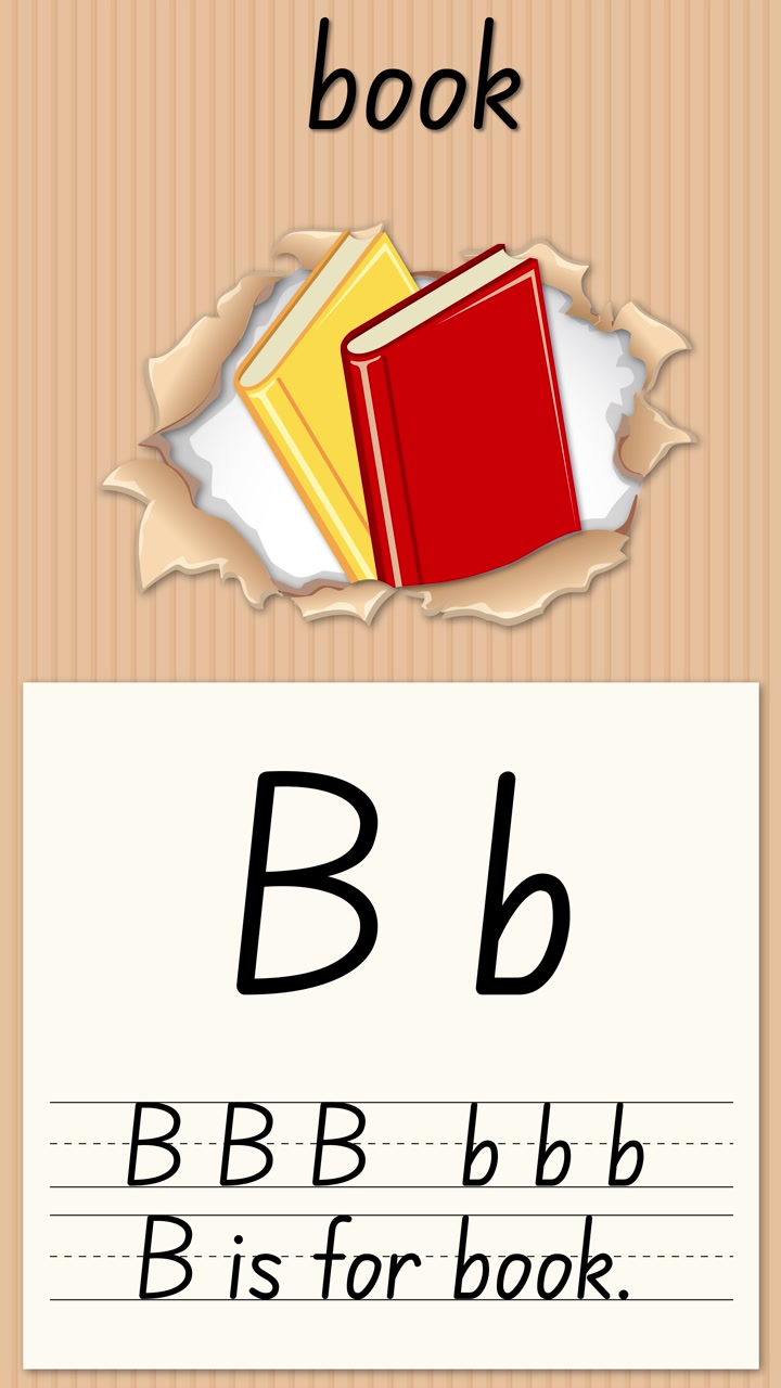 Animazione educativa che insegna la lettera B e la parola "libro"