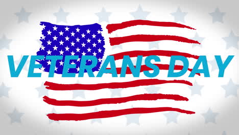 animation of words veterans day over an u.s. flag drawing on white background.