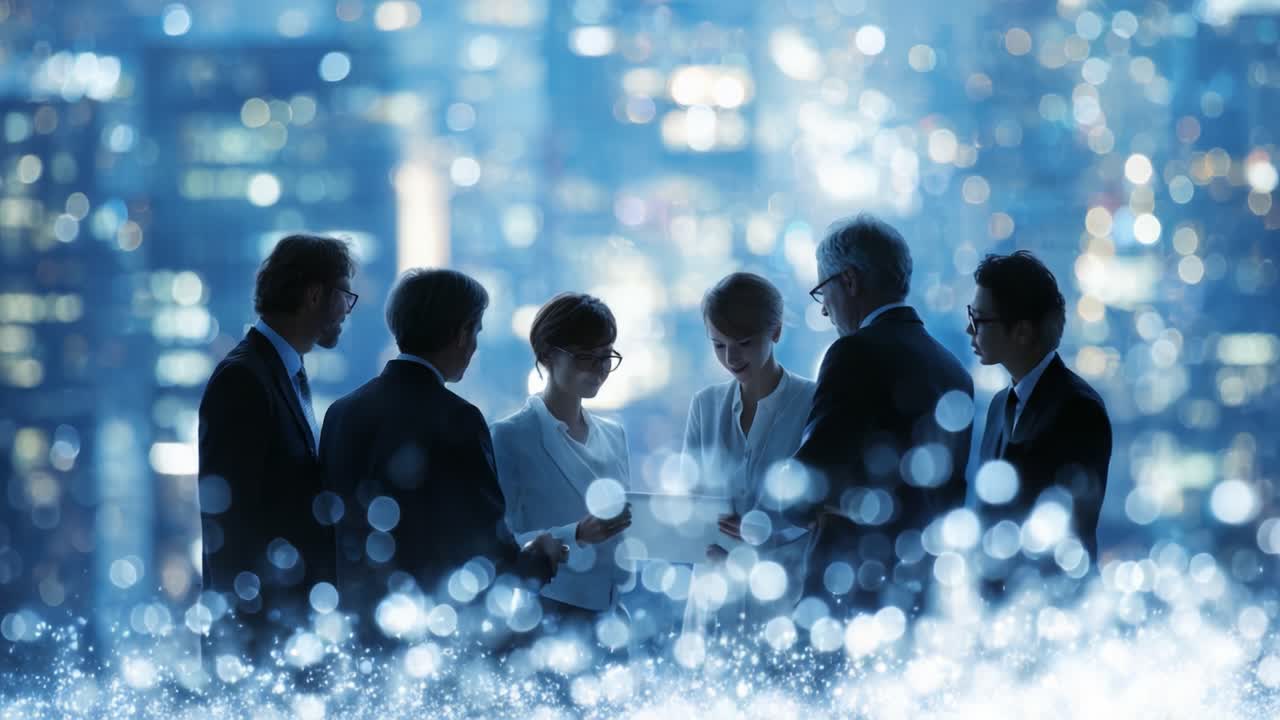 A Team of Professionals Engaged in a Collaborative Discussion Amidst a Stunning City Skyline, Reflecting the Vibrancy of Modern Urban Life and Connectivity