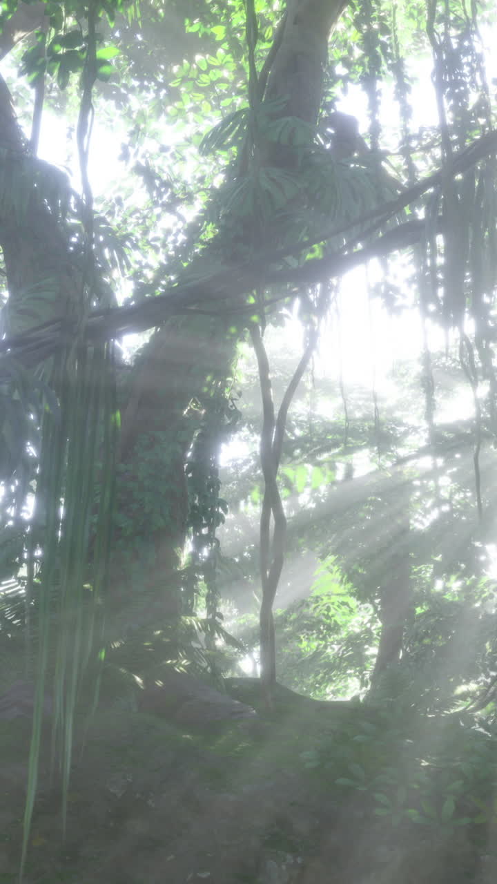 Sunlight filtering through lush foliage in a vibrant jungle paradise