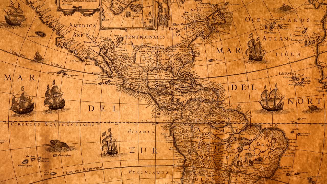 Zoom into antique map showing North and South America
