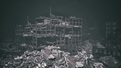 destruction of a cityscape following a catastrophic event at night