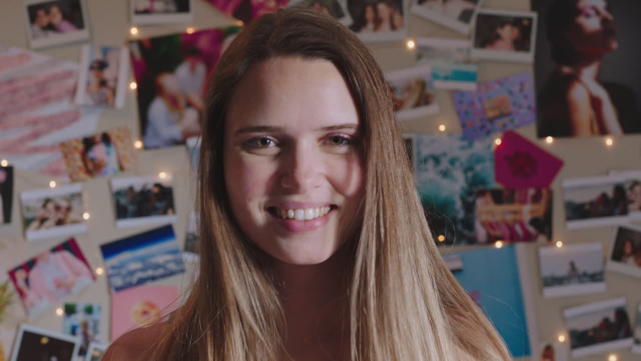 retrato de una adolescente feliz sonriendo con un aspecto confiado una adolescente corriendo con las manos por el cabello disfrutando de la positividad en casa en el dormitorio