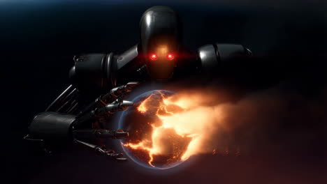 giant robot crushing a dying planet