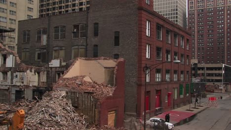 mediumshot of a razed building