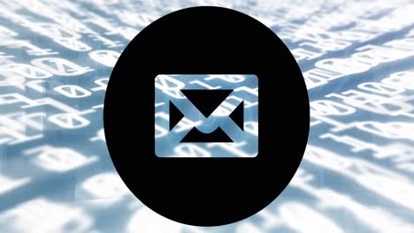 Animation of message icon over binary coding against blue background
