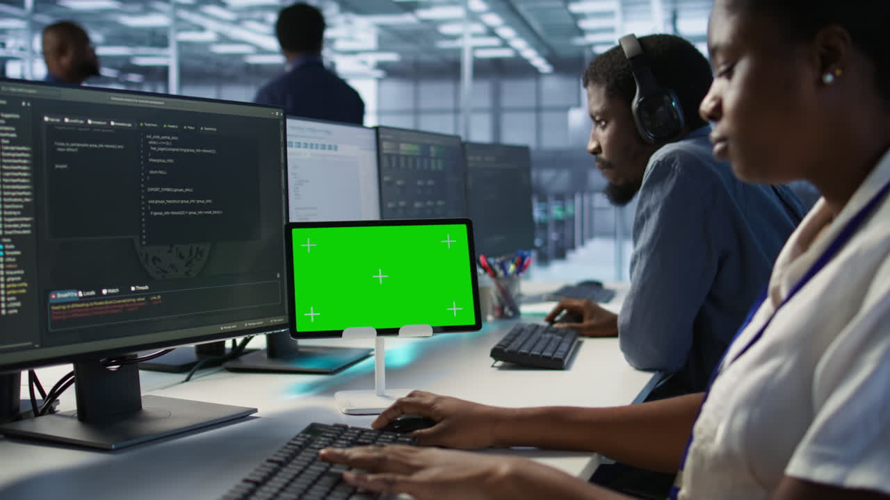 squadra diversificata che lavora in un data center