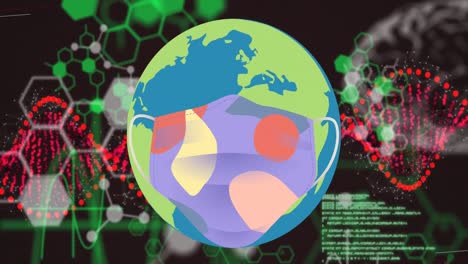 Animation-Des-Globus-Mit-Maske-Und-Datenverarbeitung-Auf-Dunklem-Hintergrund