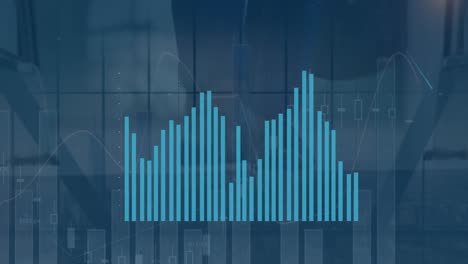 animation of diverse graphs over legs of businesspeople
