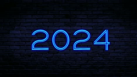 Blaue-Neonnummer-2024-Animationsgrafiken-Auf-Ziegelwandhintergrund