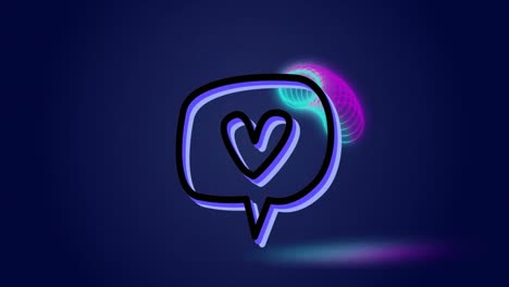 animation of heart in message box over moving circles against blue background