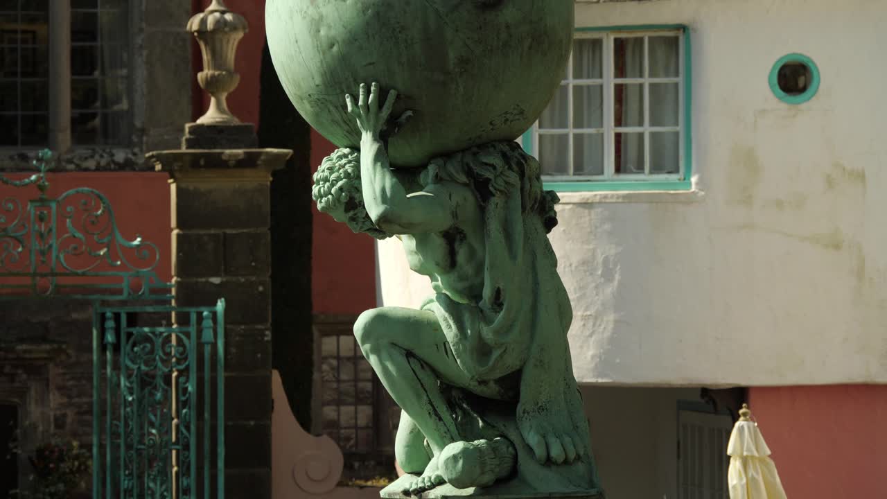 Hercules Statue In Portmeirion Village, North Wales, UK