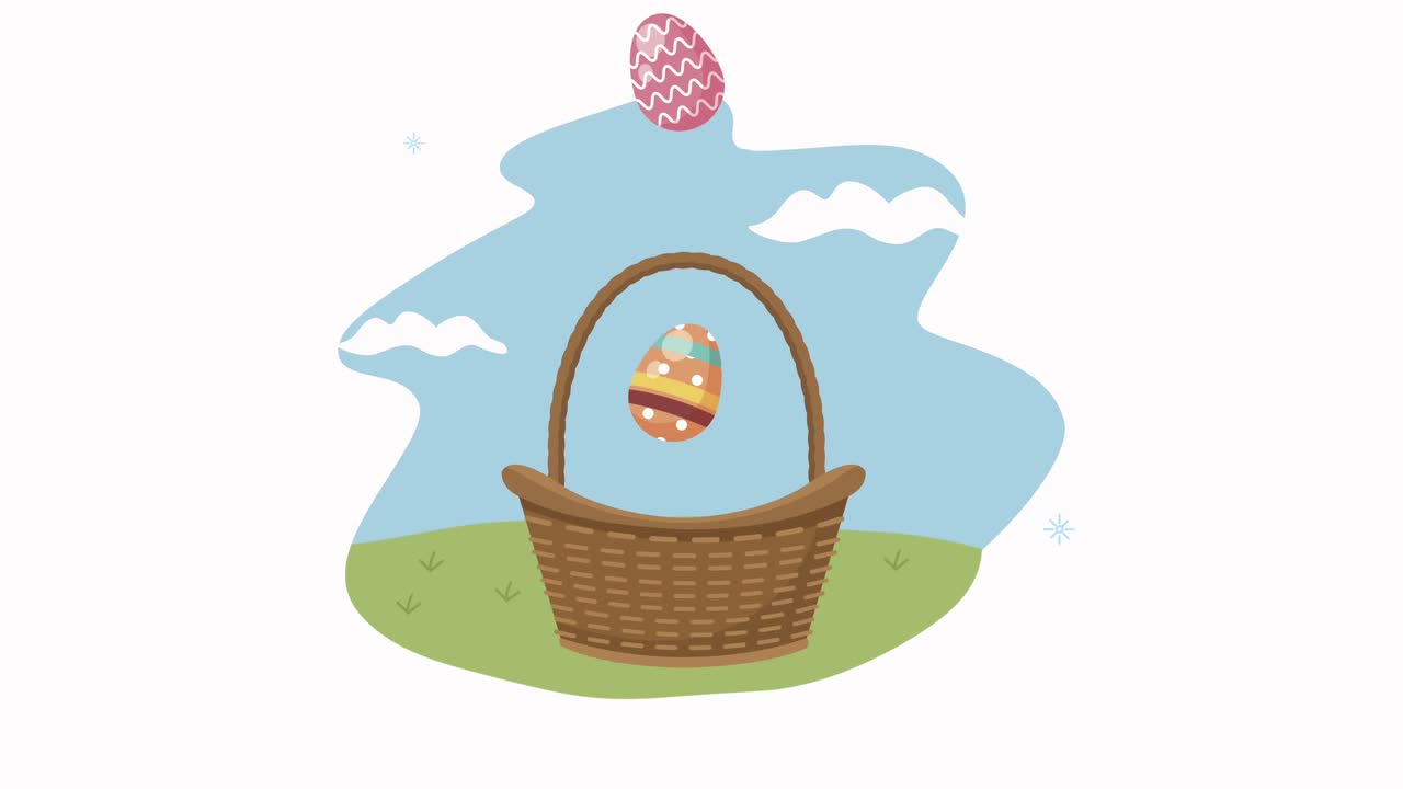 easter animation with eggs painted in basket scene