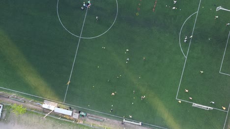 top view of soccer football training at buenos aires club at sunset, argentina