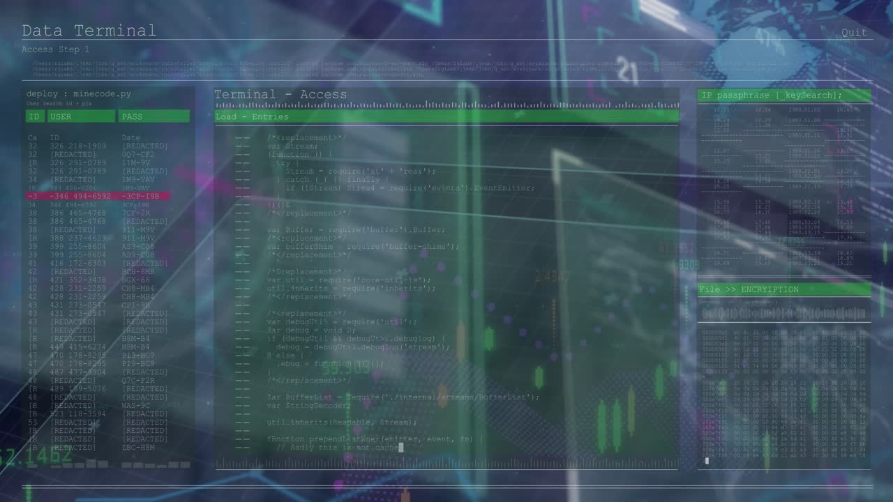 Animation of data processing over black background