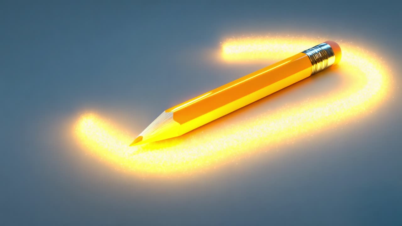 An Enchanted Orange Pencil Sparks Creativity and Imagination with a Trail of Magical Glitter, Transforming Ordinary Writing into Extraordinary Artistry in a Dynamic Showcase