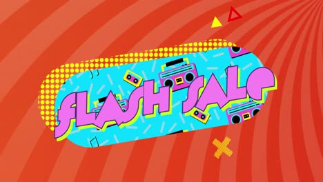 animación del texto de venta flash sobre un fondo de patrón vibrante retro