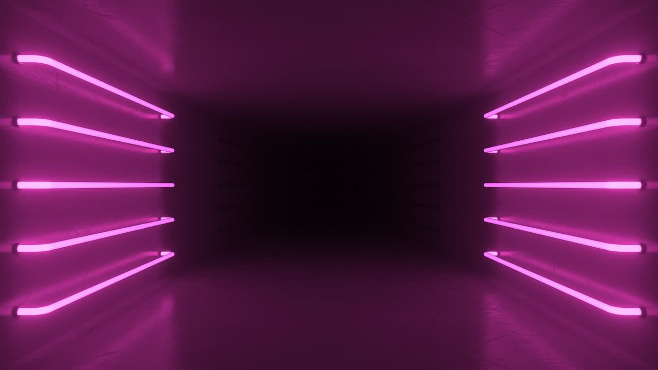 interior de la habitación abstracta con lámparas de neón rosadas y azules brillantes, lámparas fluorescentes. fondo de arquitectura futurista. maqueta para su proyecto de diseño. bucle de animación 3d en 4k