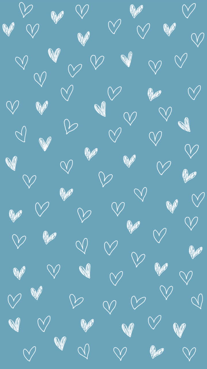 Light blue background with animated doodle hearts. Beautiful abstract hearts on colorful gradient background. Looped. Vertical video.