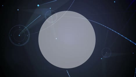 animación digital de redes de plexo flotando sobre un banner redondo con espacio de copia sobre fondo azul