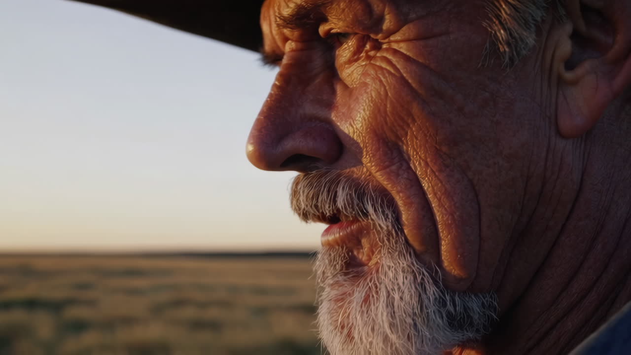 Ritratto di un cowboy anziano al tramonto
