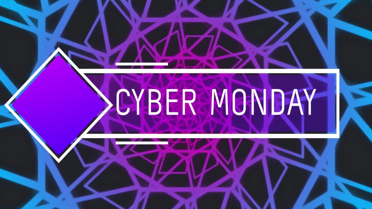 Animation of cyber monday text over shapes on black background