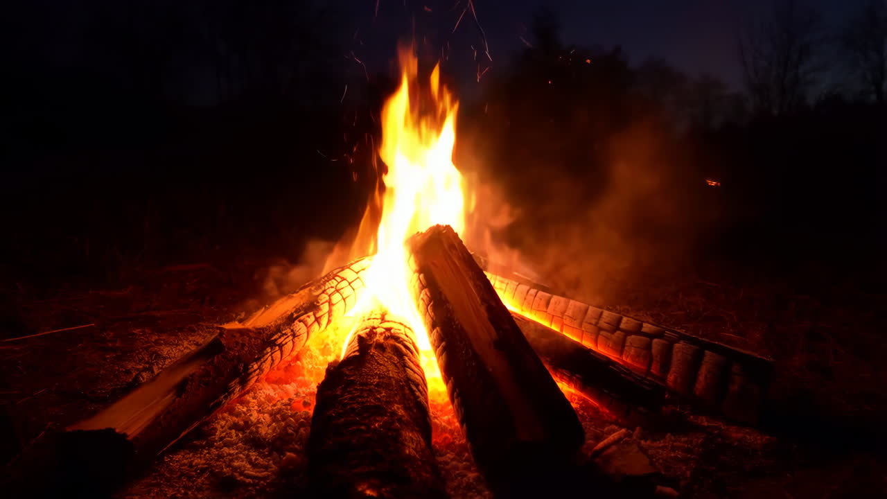 Bright Campfire at Night