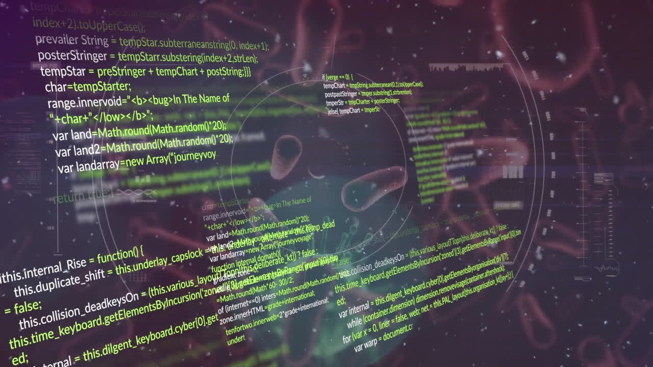 animación del procesamiento de datos y las celdas sobre fondo negro