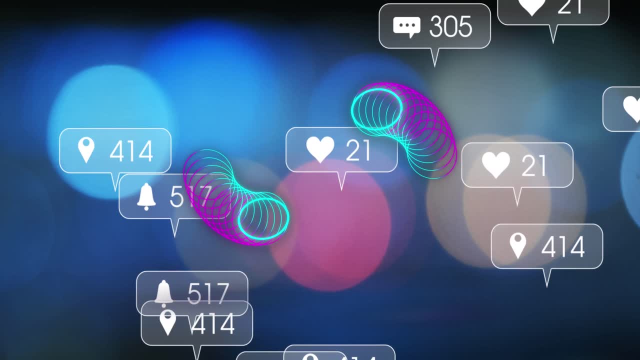 서클 위에 있는 미디어 아이콘의 애니메이션