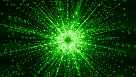 partículas abstractas que se reúnen en el centro del espacio virtual. un túnel de luz brillante de partículas. en bucle