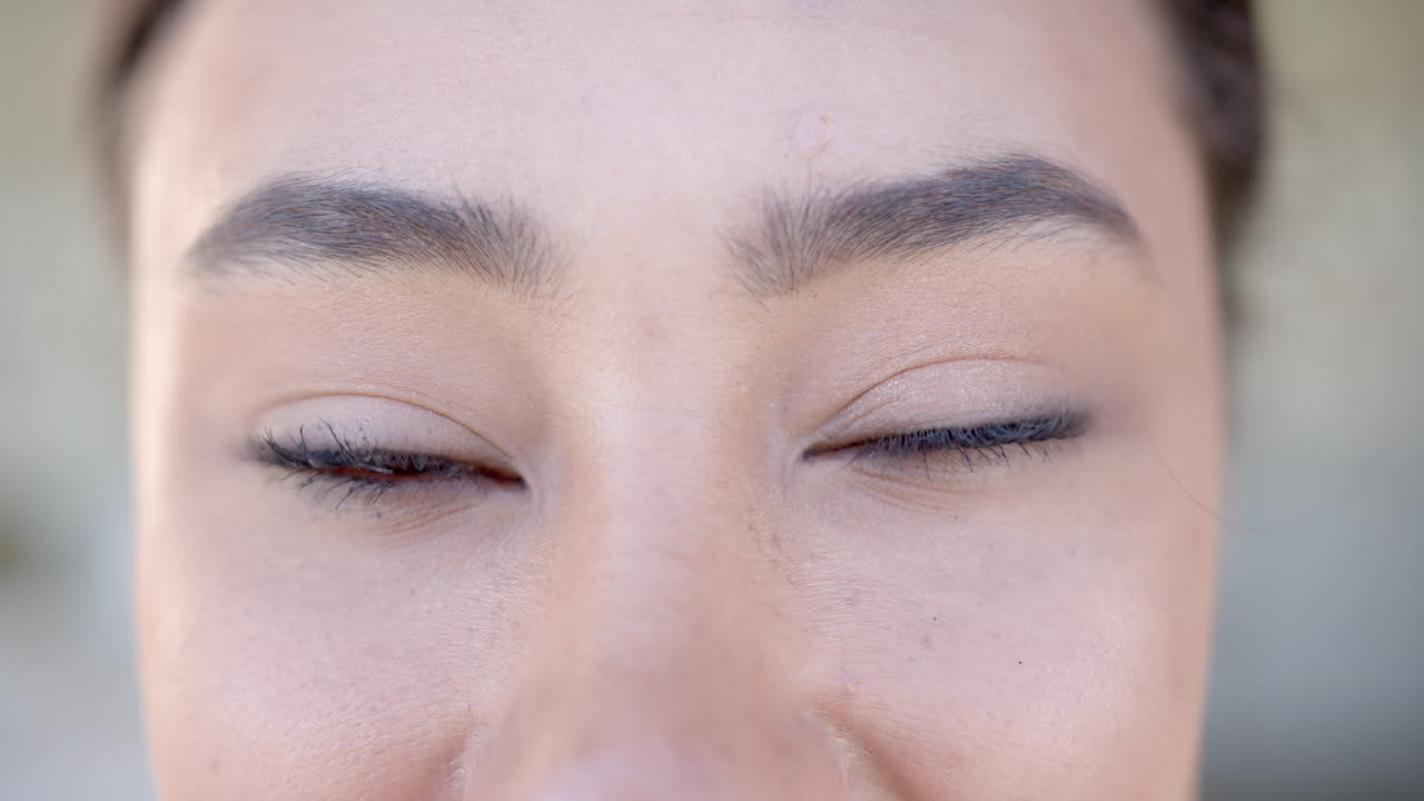 Close-up of woman's eyes with natural makeup and well-groomed eyebrows