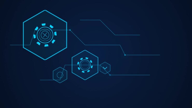 Abstract Digital Interface with Glowing Blue Hexagonal Data Nodes