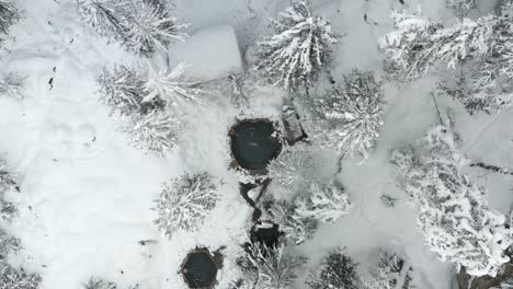 Drone-shot-of-a-peaceful-natural-hot-springs-in-British-Columbia,-Canada