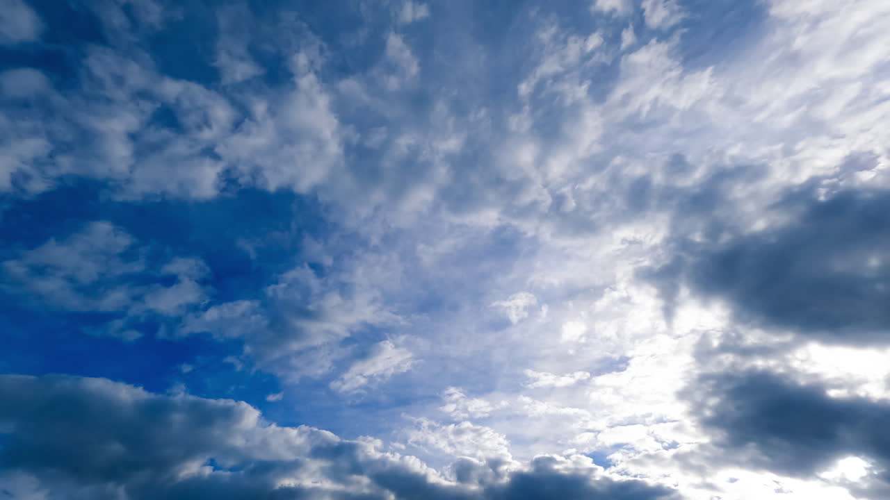 Floating grey cloudscape in the atmosphere. Low angle view on the clouds disperse in the sky. Timelapse.