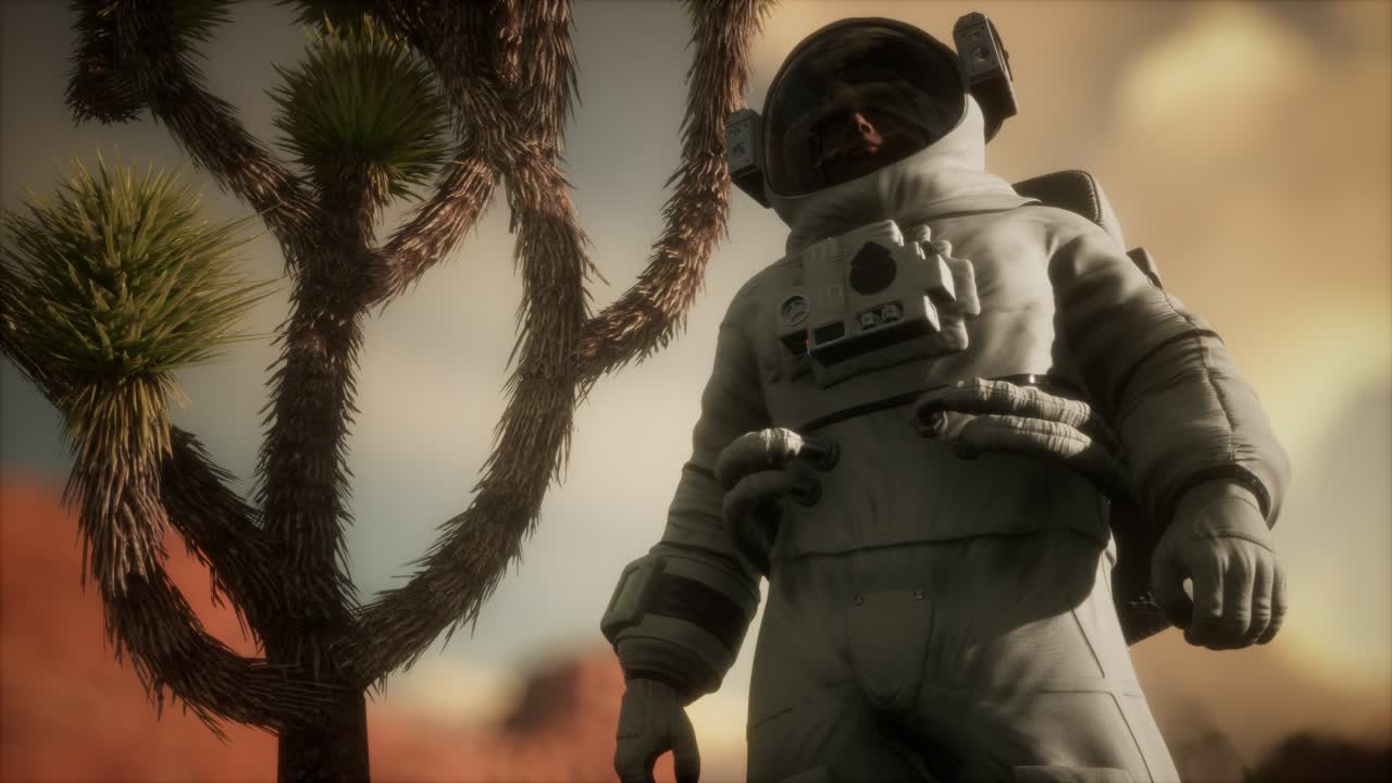 네바다의 높은 사막에 있는 우주 비행사