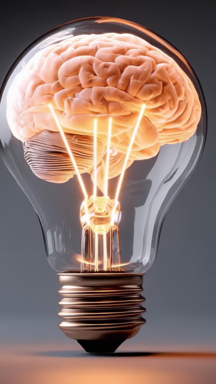 A Conceptual Fusion of Thought and Illumination: An Artistic Representation of a Brain Encased Within a Light Bulb, Symbolizing Ideas and Creativity