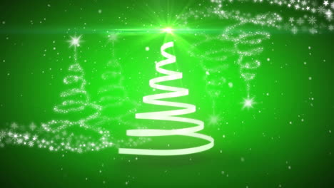 animación de navidad cinta blanca formando árbol de navidad sobre fondo verde