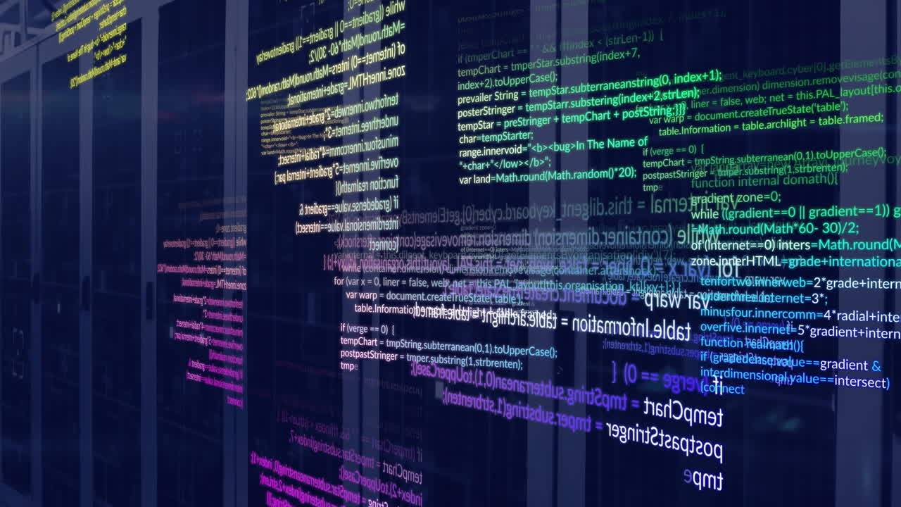 animación del procesamiento de datos en la sala de servidores
