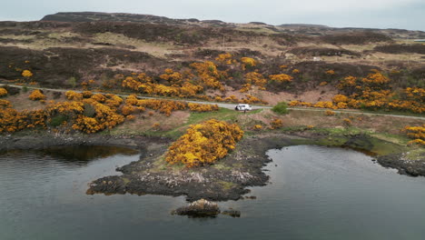 vanlife scotland mountain valley and lake drone 4k