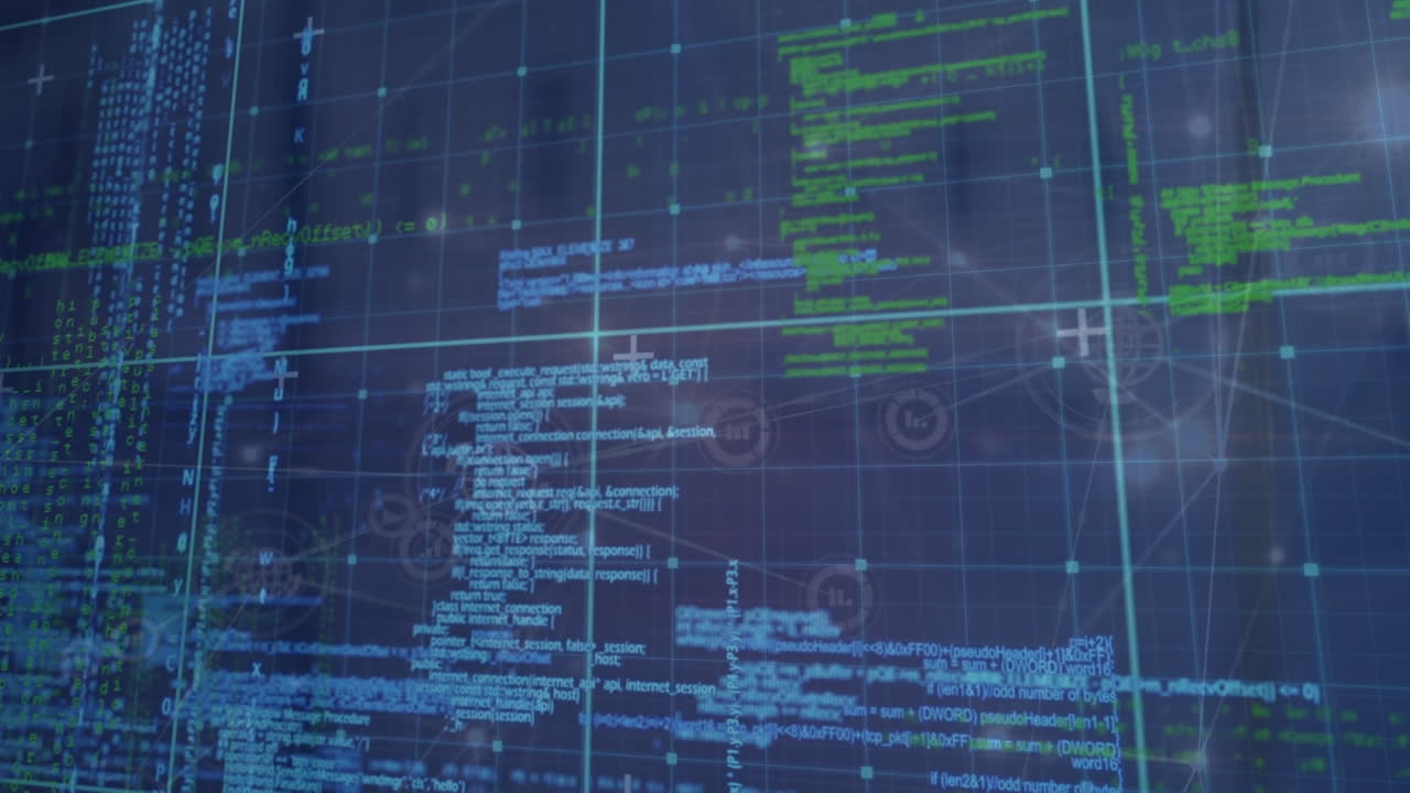 animación del procesamiento de datos con puntos de conexión, elementos de hud en la interfaz digital