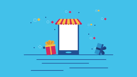 comercio electrónico con animación de teléfonos inteligentes