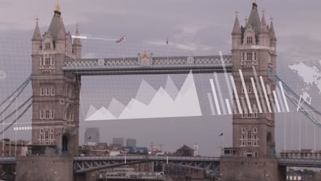 animation of financial data processing over london cityscape