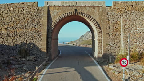 Aerial-Drone-Passing-Through-The-Mirador-Coll-de-Reis-Offering-Stunning-View-Of-Balearic-Islands-In-Mallorca,-Spain