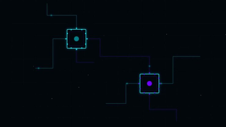 Digital Network Nodes Connecting with Glowing Data Lines