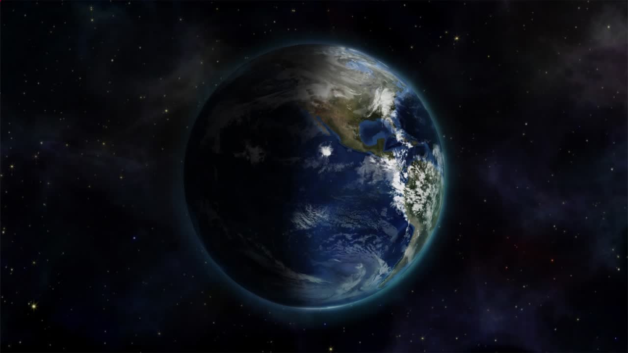 Animacja czerwonych kształtów nad globem na czarnym tle