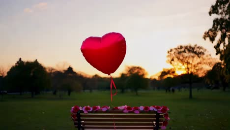 heart-shaped balloon at sunset in a park