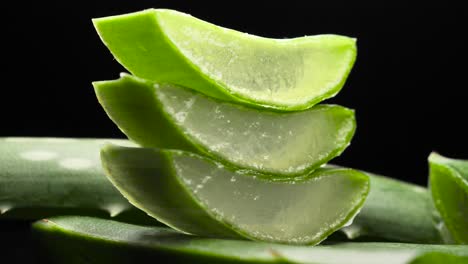 fresh aloe vera leaves, sliced for cosmetic and skincare product preparation