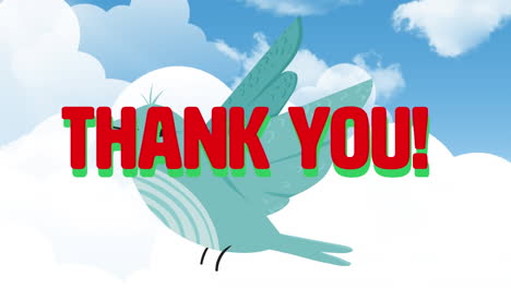 animation of thank you text over bird and sky with clouds