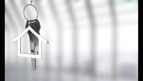 Animation-of-keys-with-house-keychain-over-blurred-background